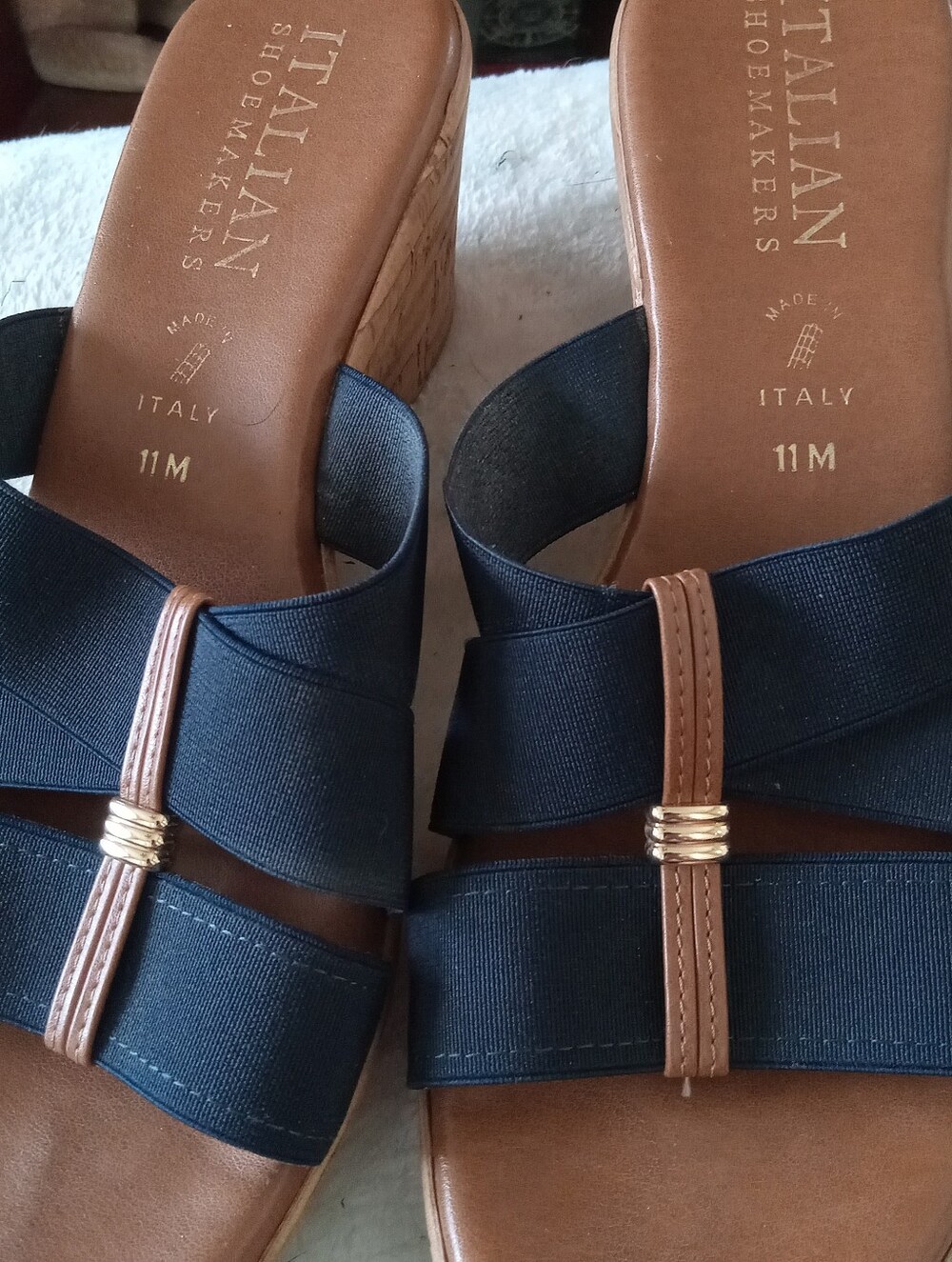 Italian Shoemakers Navy Blue Stretch Wedge Sandals 11M